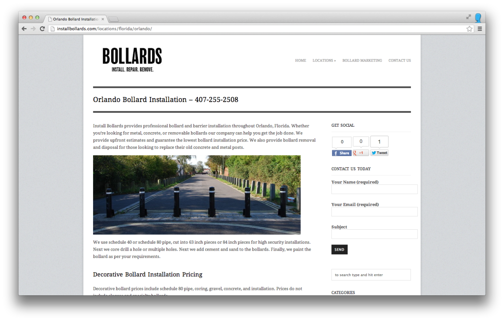 Bollard Marketing Page Example